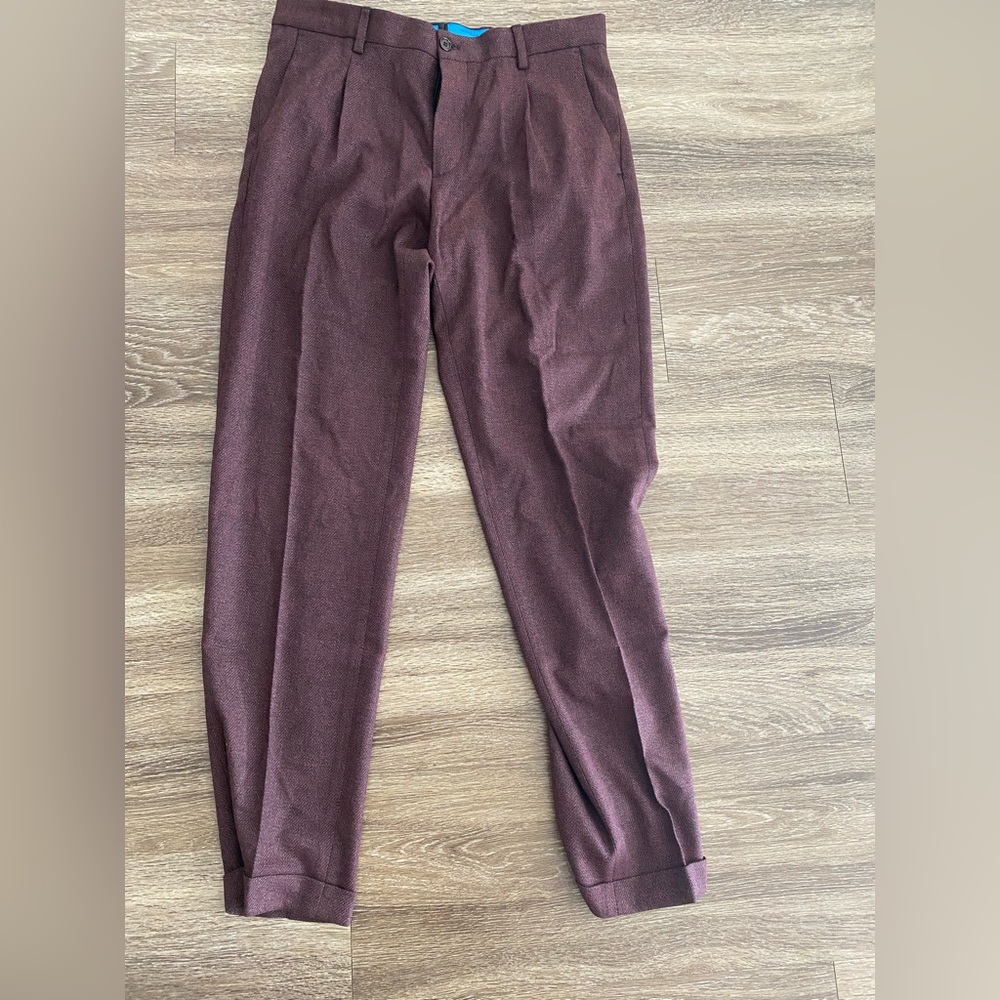 Burgundy Herringbone relaxed suit pants